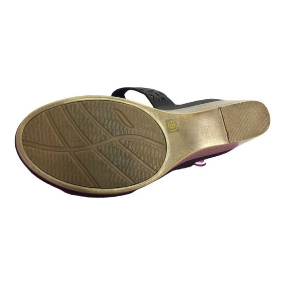 D'Bello‎ Maltis Sandals Women's Size 8 Black Slip On Round Open Toe Wedge - Picture 3 of 6